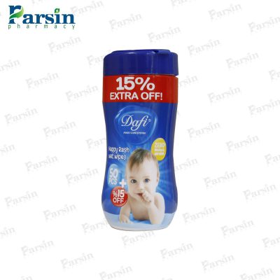 دستمال مرطوب پاک کننده کودک دافی مناسب برای التهاب وسوختگی پای کودک 50 عدد